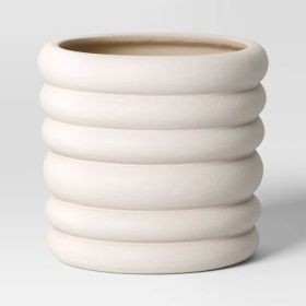 Banded Stoneware Indoor Outdoor Planter Pot White 8.125"x8.125"x8"