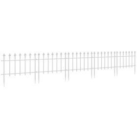 Metal Decorative Garden Fence, 9.2' x 17.25" 5 Steel Panels, Decorative Border for Landscape, Flower Bed, Animals, White