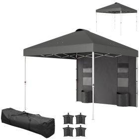 10' x 10' Pop Up Canopy Tent w/ Sidewall, Height Adjustable Instant Sun Shelter w/ Storage Pockets, Dark Gray