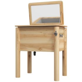Wooden Outdoor Cooler, Beverage Cooler with Bottle Opener for Backyard Deck Poolside Party, 54 Quart, Natural