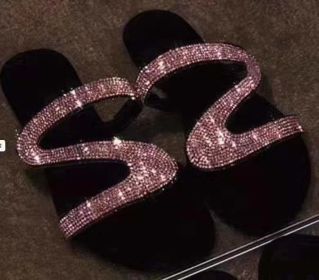 Sexy Women Summer Flat Slippers Rhinestone Shoe Open Toe Roman Beach Sandal ladies Flip Flops Black Non-slip Slides size 35-43 (Shoe Size: 39, Color: Pink)