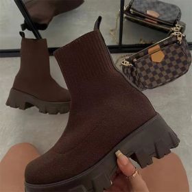 Women Boots Slip On Western Ankle Boots Platform Knitted Ladies Autumn Socks Boots for Women Fashion Female Booties 2021 (Shoe Size: 10.5, Color: 2825brown)