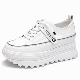Fujin 5.5cm Genuine Leather Platform Wedge Shoes Chunky Sneaker White Casual Shoes Comfortable Breathable Spring Autumn Shoes (Shoe Size: 35, Color: White)