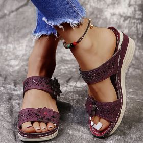 Lucyever Crystal Thick Sole Slippers for Women Summer Flower Wedges Sandals Woman 2022 Non Slip Beach Shoes Ladies Plus Size 43 (Color: Purple, size: 35)