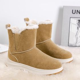 2024 new women's large size plus fleece snow boots casual short boots warm cotton shoes (Color: Khaki, size: 38)