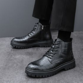 Autumn and winter men's new platform increase Martin boots fashion trend retro comfortable all-matching men's ankle boots (Color: Black, size: 44)