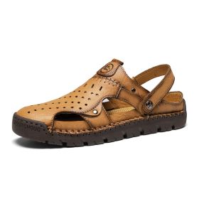 Men's summer new plus-size casual handmade sandals fashion flip-flops 38-48 (Color: Light brown, size: 43)