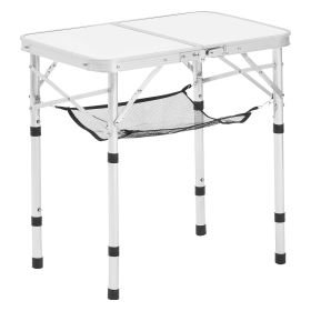 VEVOR Folding Camping Table, Adjustable Height Portable Side Tables, Aluminum MDF Beach Table with Mesh Layer, Carrying Handle (Color: Silver, size: 24 inch)